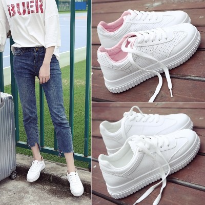 Jarní a letní divoké malé bílé boty krajky studentské boty Kórejská verze bílé plátno boty silné dno boty ploché boty ležérní boty