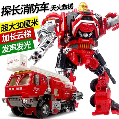Deformované hračky King Kong velké červené detektivní požární auto robot zvuk a lehký model dní požární záchrany