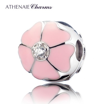 ATHENAIE heldig blomst emalje diamant 925 skillevegg lås basert på sølv armbånd kvinnelige modeller