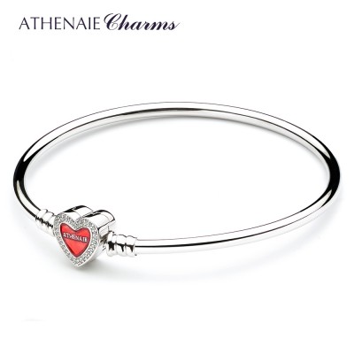 ATHENAIE925 sølv platinering rød emalje Diamond Armbånd Chain Lock Baserte elskere å sende kjæresten sin