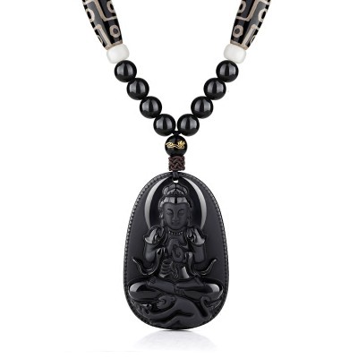 Treasure to cosette medaljong obsidian anheng dette livet åtte skytshelgen Buddha Buddha flott dag ni øye dag perle halskjede for menn og kvinner