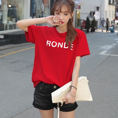 Ren bomull kortermet T-skjorte rød kvinnelig ny sommer Bluse Størrelse T-skjorte løs koreansk studenter
