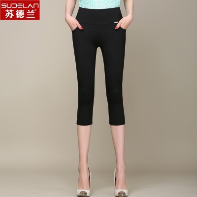 Sommer Leggings har svarte bukser ni kvinnelige midjebukser tynne Tights Bukser Størrelse i syv meter