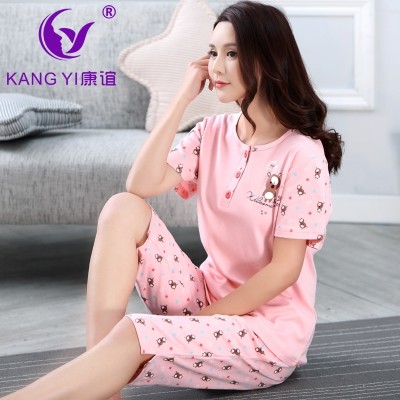 Hongkong Kang Yi pyjamas, kvinners bomull, sommer kortermet fem poeng, bukser, kvinners tegneserie pyjamas, bomull hjemmeklær sett kvinner