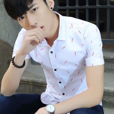 Sommer forretnings casual kort ermet skjorte, menns koreanske versjon tommers skjorte, slank kjole, kjekke klær, hvite skjorte for unge menn