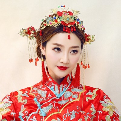 Kinesisk brud kostyme hodeplagg vis klær hårpynt dress Wo bryllup smykker tilbehør bryllup kjole Phoenix coronet
