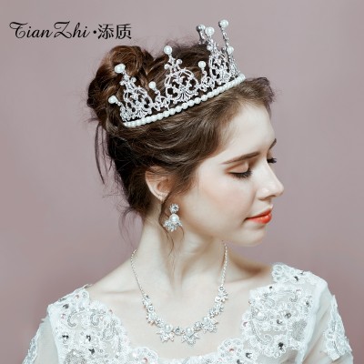 Bryllup Tiara, koreansk prinsesse, stor krone, brud, tredelt smykker, sett til bryllupstilbehør