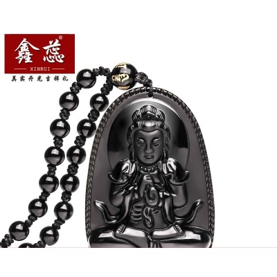 Xin rui medaljong obsidian Shi Shengxiao dette livet skytshelgen Buddha Buddha amitabha stor dag menn og kvinner halskjede anheng