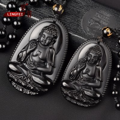 Medaljong obsidian amida Buddha anheng dyrekretsen hund gris dette livet skytshelgen tradisjonelle Buddha ofre halskjede for menn og kvinner