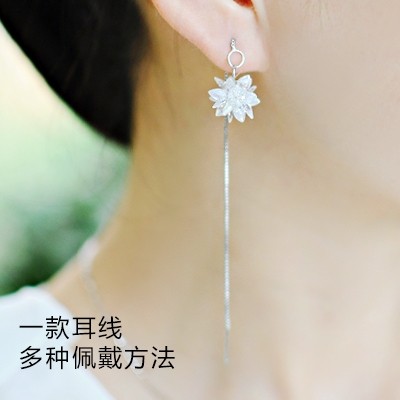 Hvis kjærlighet 925 tremella linje super lange dusker eardrop glacial en blomsterpike Sør-Korea krystalløreringer temperament snøfnugg øreringer