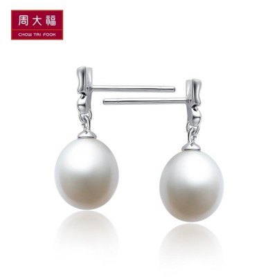 Gode ​​varer Chow tai fook gave bue 925 sølv perleøreringer øreringer av AQ. 32612
