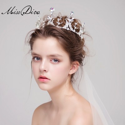 MissDiva sølv portugisisk koreansk stor kronprinsesse brud bryllup hår kvinnelig krone tilbehør