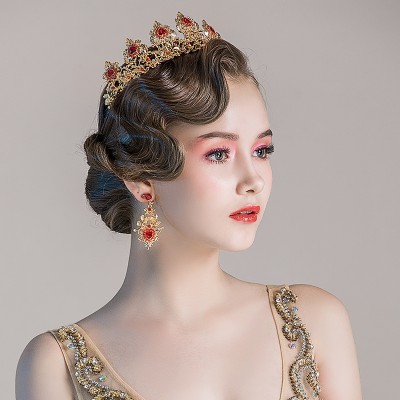 Betydningskort med brudedekket krone rød bryllupsdress kjole tilbehør manuelt, koreanske bryllupssmykker