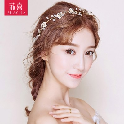 Den nye bruden håret for hånd føre loven rollen ofing, koreansk bryllup hår tilbehør smykker tilbehør bryllup hår bøyle gyldne blomster