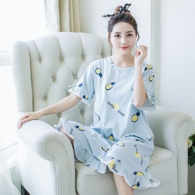 Nydelig sommer sommer bomull Nattkjole kvinnelige pyjamas løs skjørt Koreansk størrelse Princess Hjemmeinnredning slitasje kortermet kvinner tynn