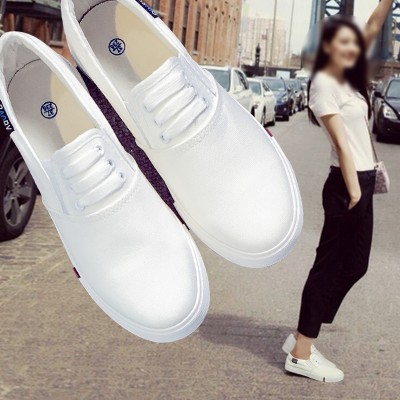 Om sommeren lerret sko avslappet sko sko sklir på loafer flat hvit sko koreansk studenter
