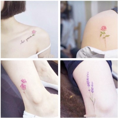 Bi yang original blomst tatovering festet til kvinner, permanent simulering krageben, ankel vanntett, Korea små friske tatovering klistremerker